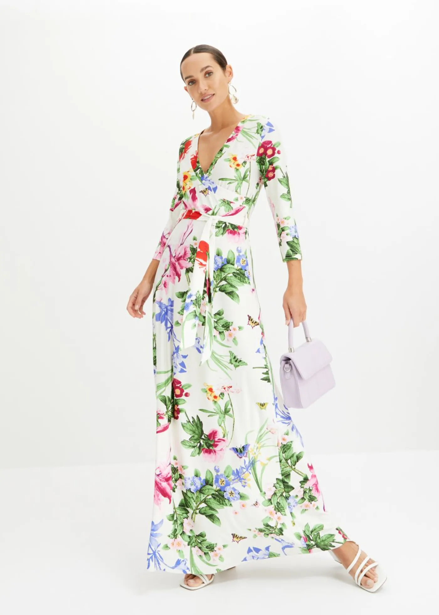 bonprix bonprix Vestido largo Blanco-rosa de flores Online