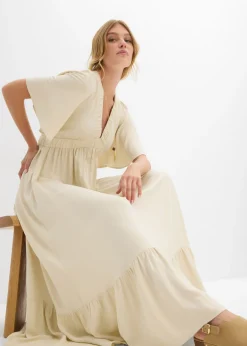 bonprix bonprix Vestido largo a capas de viscosa fluida Crudo Clearance