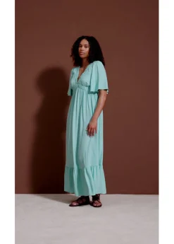 bonprix bonprix Vestido largo a capas de viscosa fluida Azul mentol Online