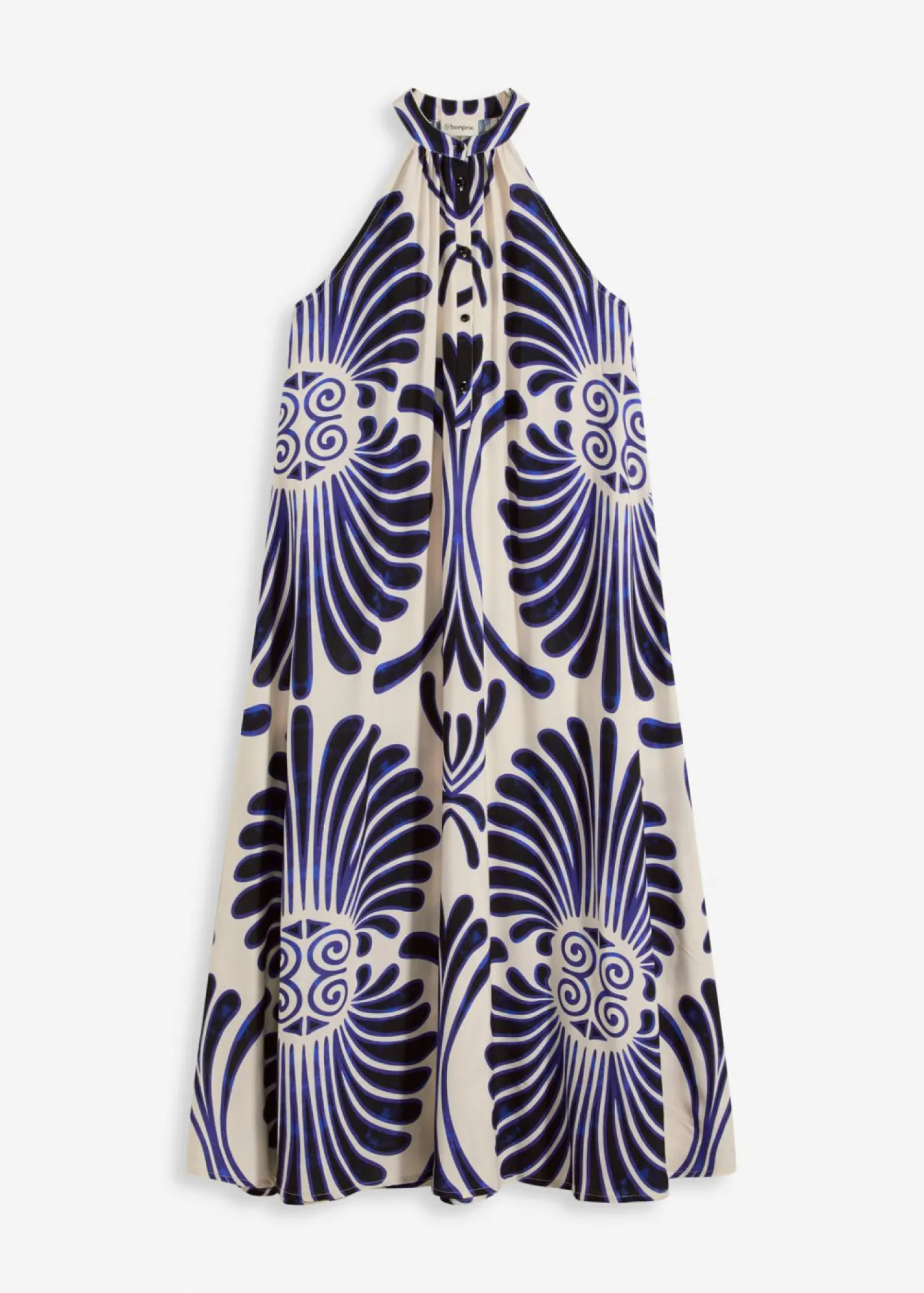 bonprix bonprix Vestido largo ancho de viscosa fluida Azul-blanco estampado Clearance