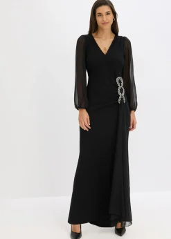 bonprix bonprix Vestido largo con aplicación de piedras brillantes Negro Outlet