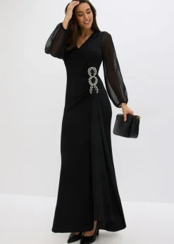 bonprix bonprix Vestido largo con aplicación de piedras brillantes Negro Outlet