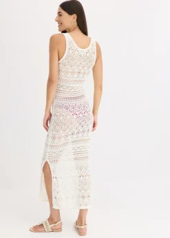 bonprix bonprix Vestido largo con aspecto de ganchillo Blanco lana Hot
