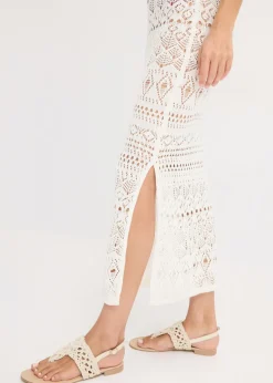 bonprix bonprix Vestido largo con aspecto de ganchillo Blanco lana Hot