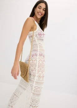 bonprix bonprix Vestido largo con aspecto de ganchillo Blanco lana Hot