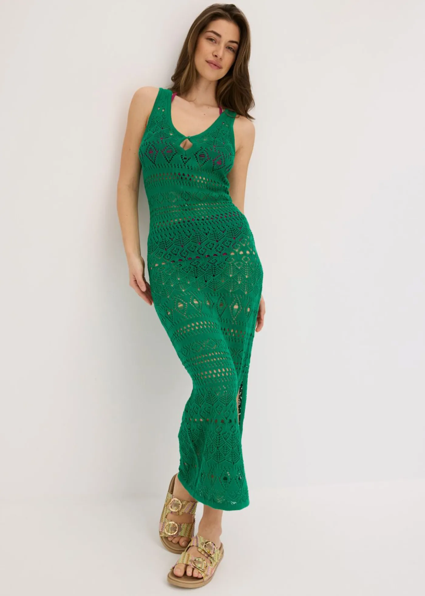 bonprix bonprix Vestido largo con aspecto de ganchillo verde gema Best