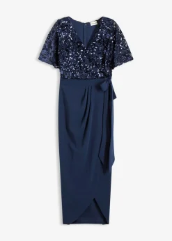 bonprix bonprix Vestido largo con bordado de lentejuelas Azul marino Discount