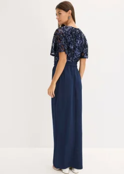 bonprix bonprix Vestido largo con bordado de lentejuelas Azul marino Discount