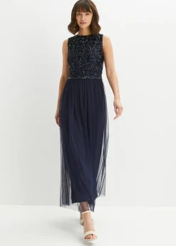 bonprix bonprix Vestido largo con bordado de lentejuelas Azul marino Best