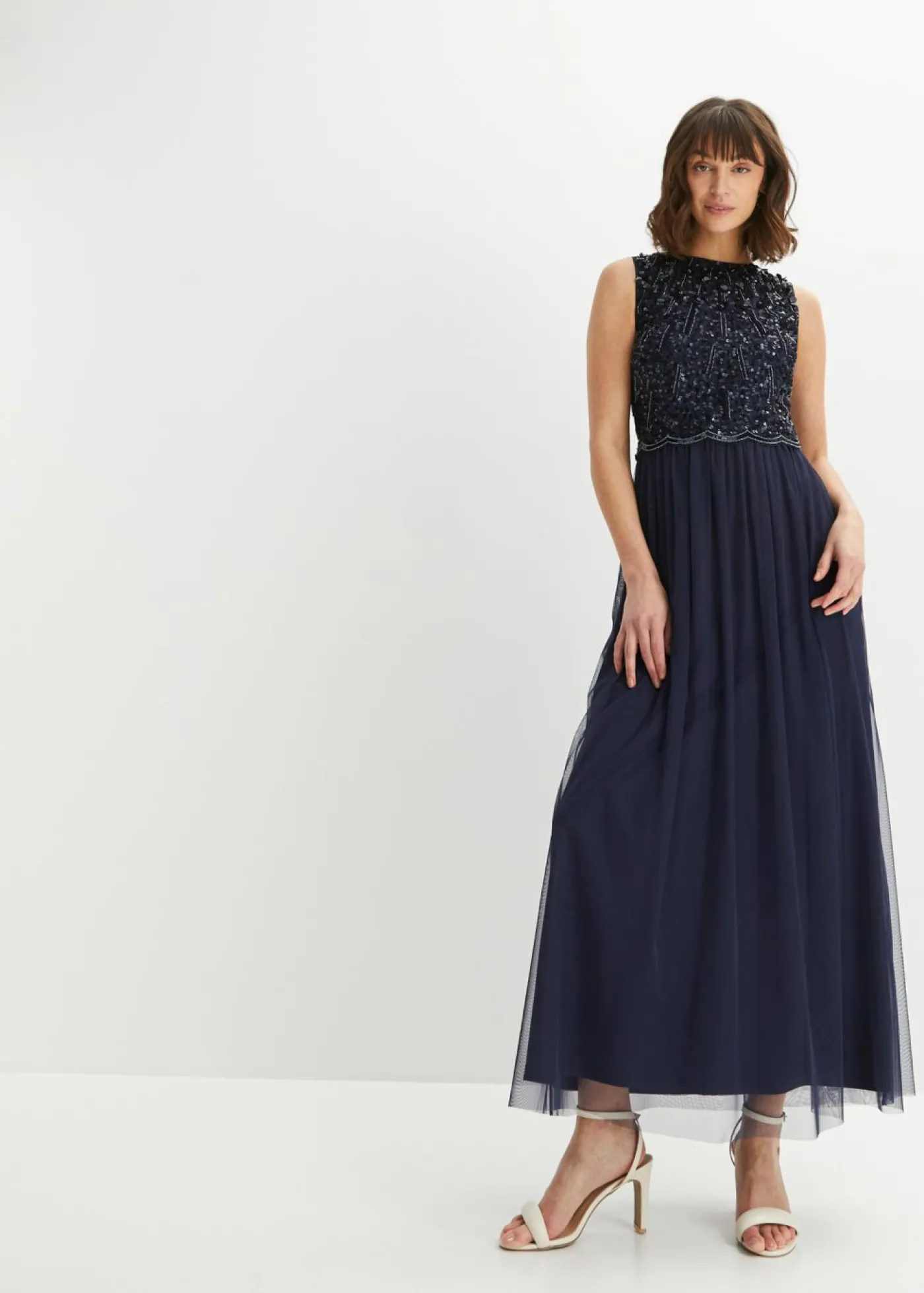 bonprix bonprix Vestido largo con bordado de lentejuelas Azul marino Best