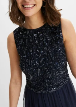 bonprix bonprix Vestido largo con bordado de lentejuelas Azul marino Best