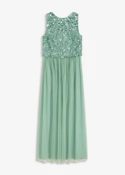bonprix bonprix Vestido largo con bordado de lentejuelas Verde pastel Sale