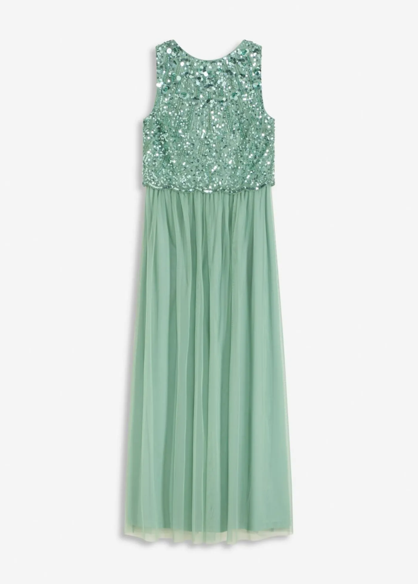 bonprix bonprix Vestido largo con bordado de lentejuelas Verde pastel Sale