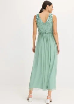 bonprix bonprix Vestido largo con bordado de lentejuelas Verde pastel Sale