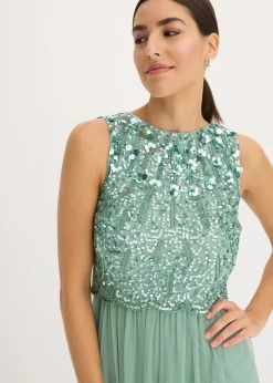 bonprix bonprix Vestido largo con bordado de lentejuelas Verde pastel Sale