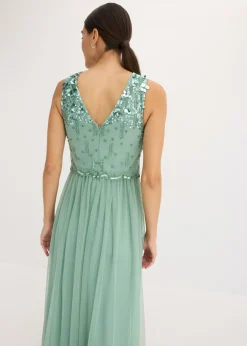 bonprix bonprix Vestido largo con bordado de lentejuelas Verde pastel Sale