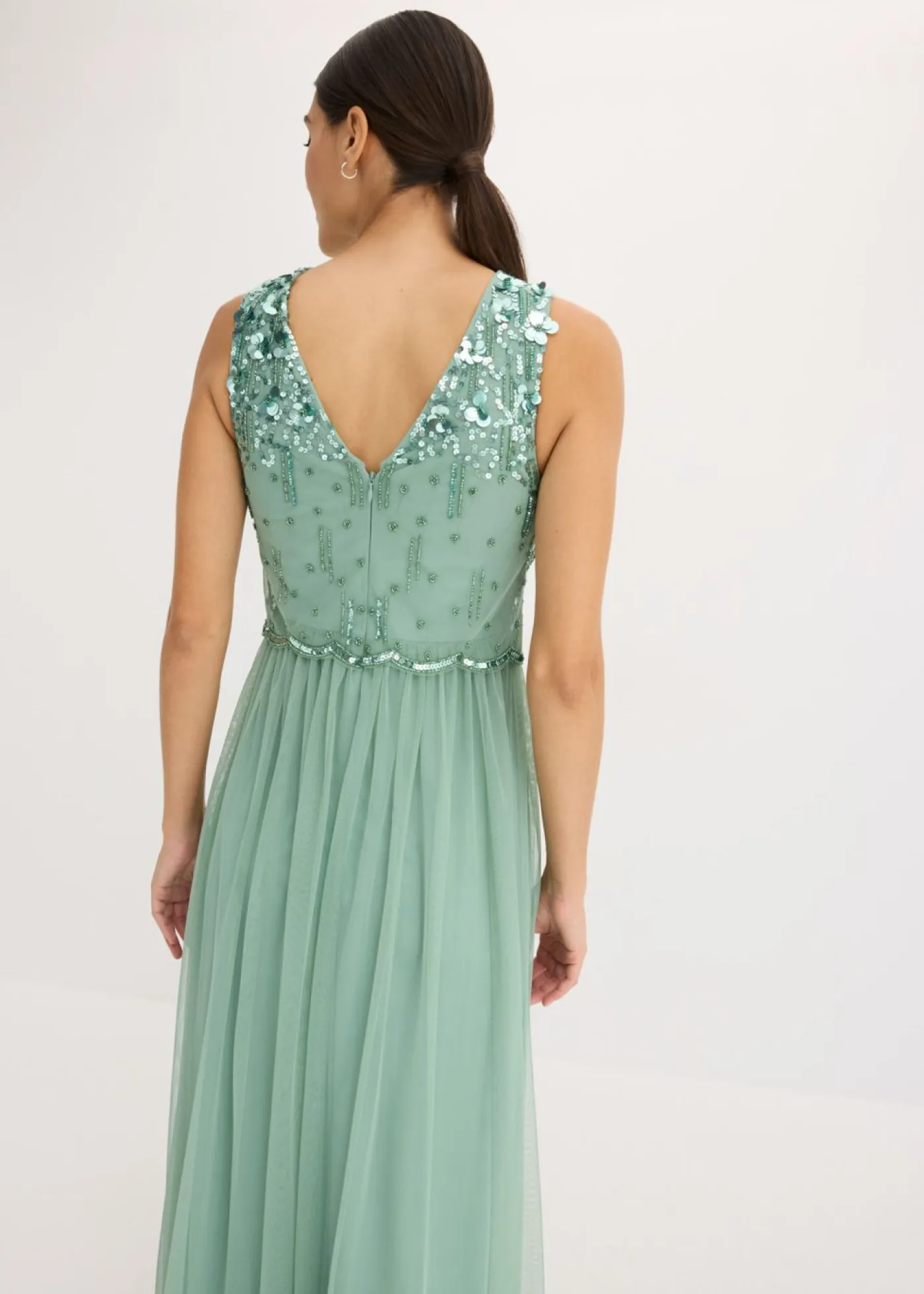 bonprix bonprix Vestido largo con bordado de lentejuelas Verde pastel Sale