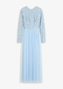 bonprix bonprix Vestido largo con bordado de lentejuelas azul pálido Outlet