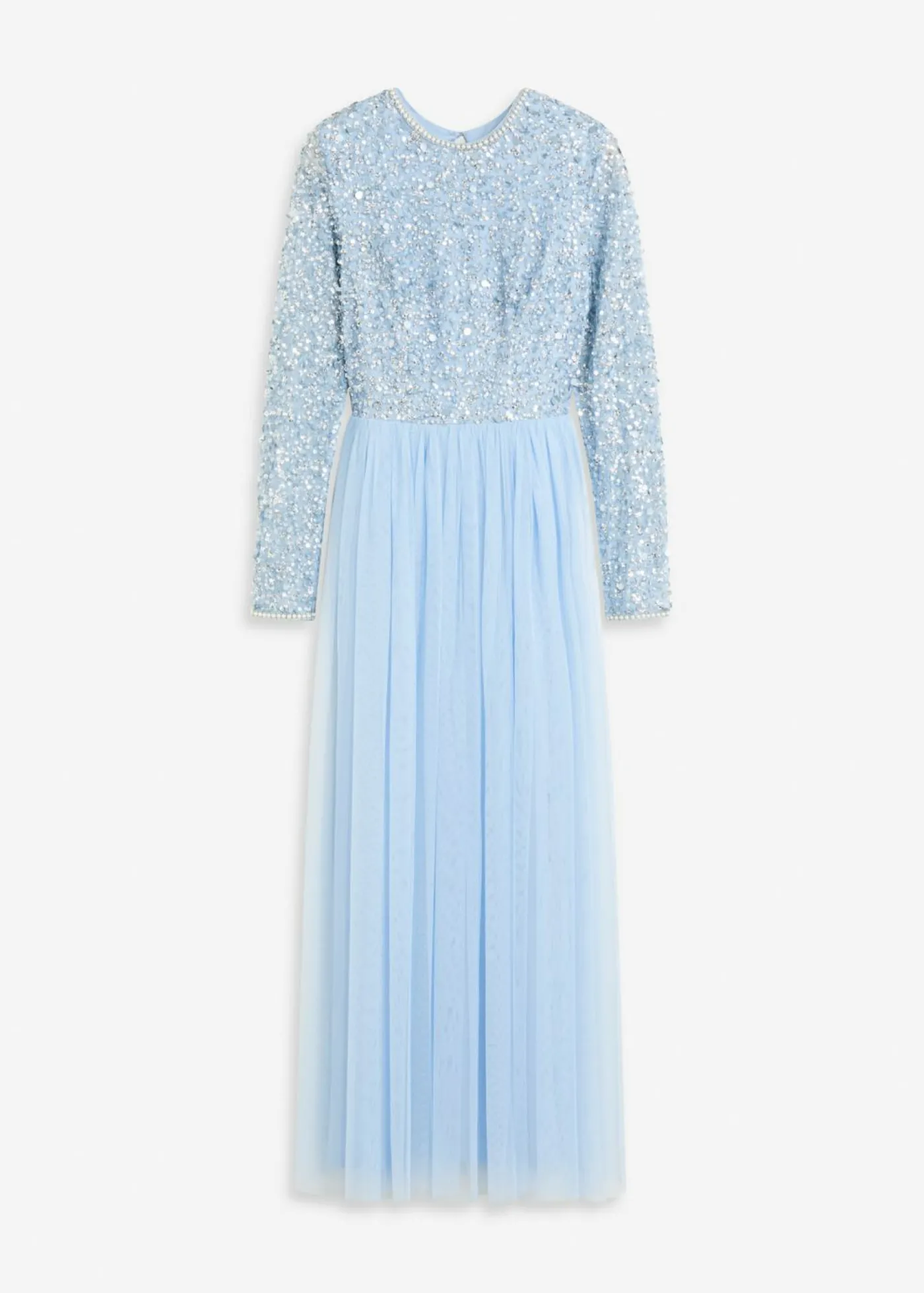 bonprix bonprix Vestido largo con bordado de lentejuelas azul pálido Outlet