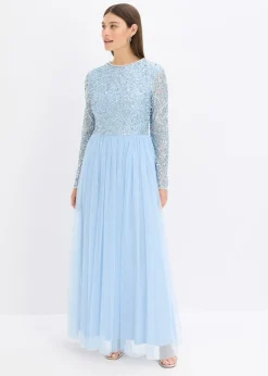bonprix bonprix Vestido largo con bordado de lentejuelas azul pálido Outlet
