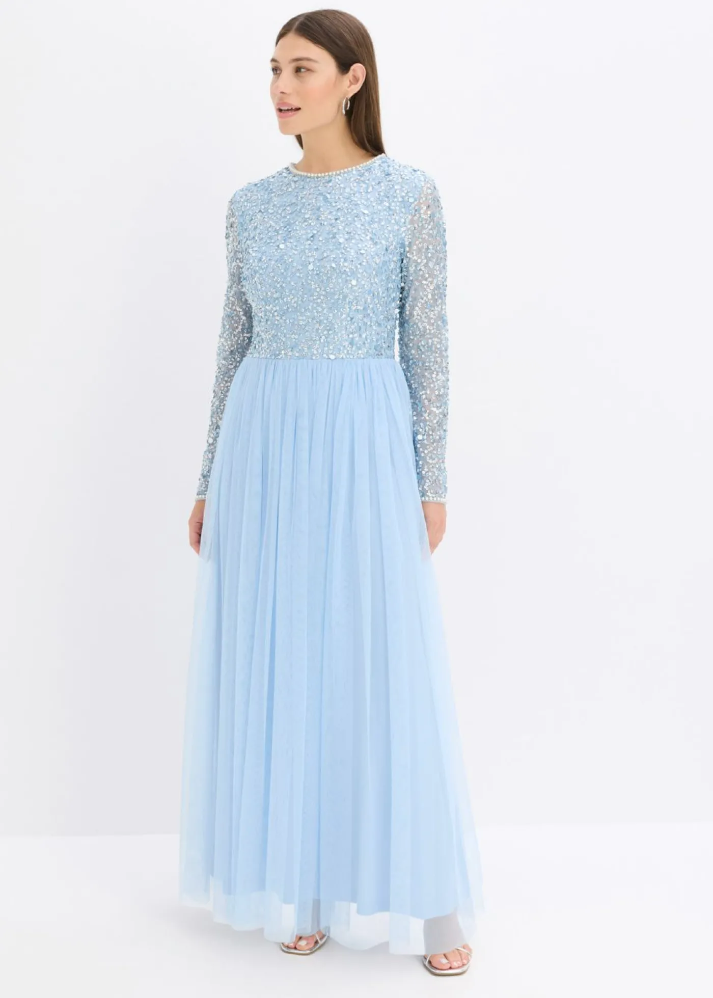 bonprix bonprix Vestido largo con bordado de lentejuelas azul pálido Outlet