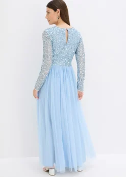 bonprix bonprix Vestido largo con bordado de lentejuelas azul pálido Outlet
