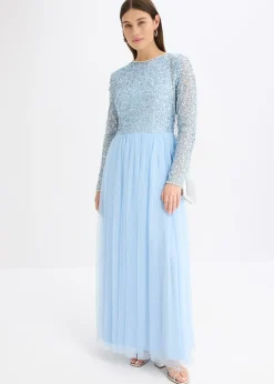 bonprix bonprix Vestido largo con bordado de lentejuelas azul pálido Outlet