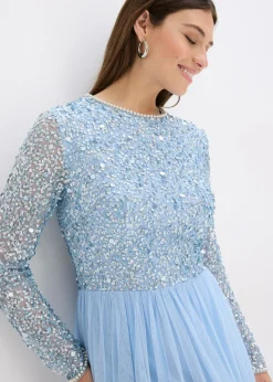 bonprix bonprix Vestido largo con bordado de lentejuelas azul pálido Outlet