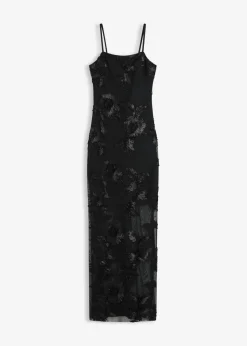 bonprix bonprix Vestido largo con bordado floral Negro Clearance