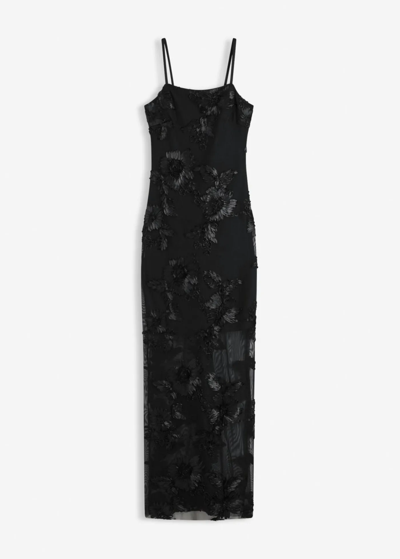bonprix bonprix Vestido largo con bordado floral Negro Clearance