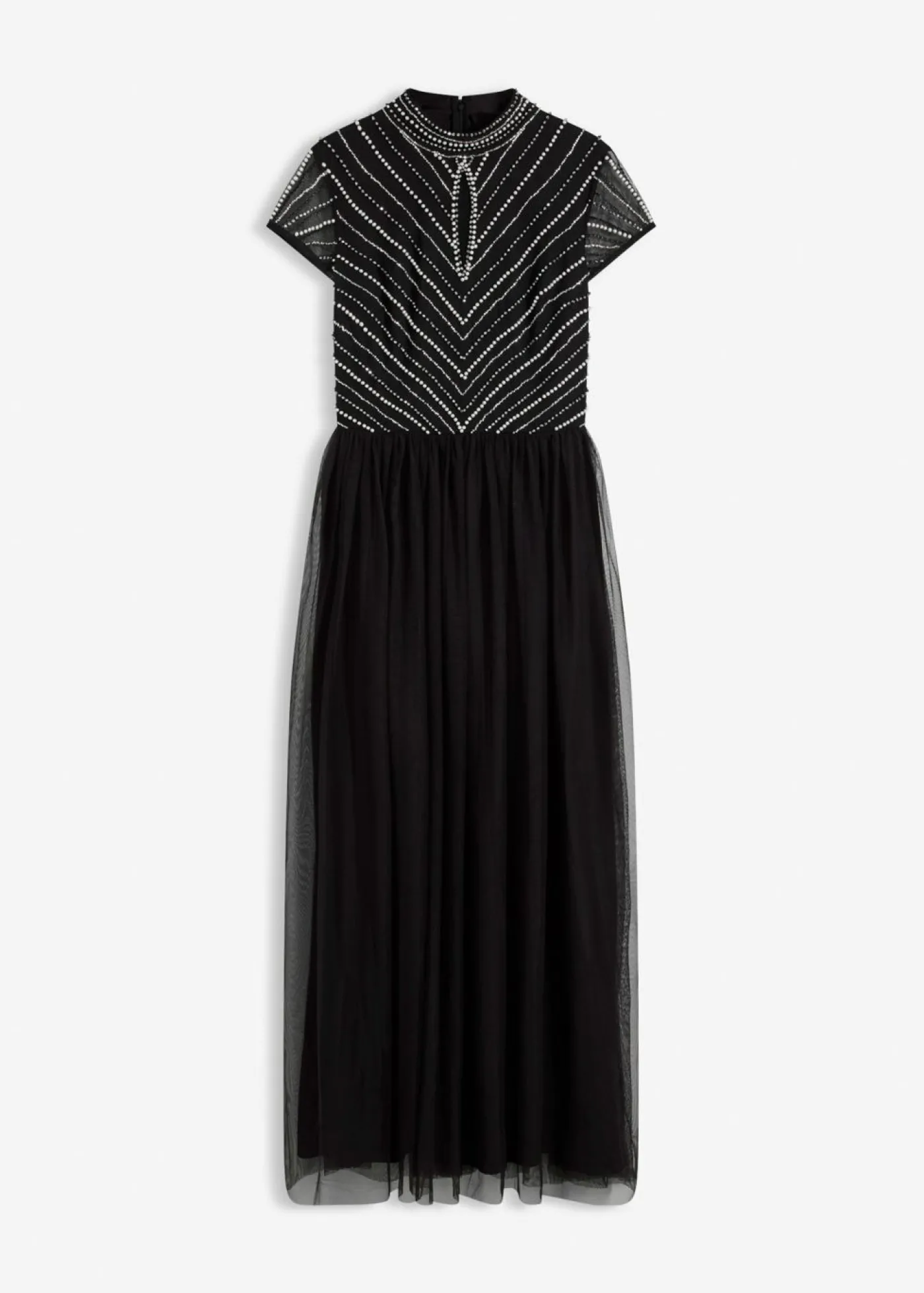 bonprix bonprix Vestido largo con bordado de perlas Negro-plata Sale