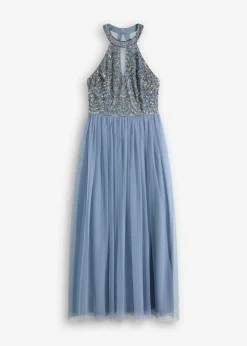bonprix bonprix Vestido largo con bordado de lentejuelas Azul claro-plateado Online