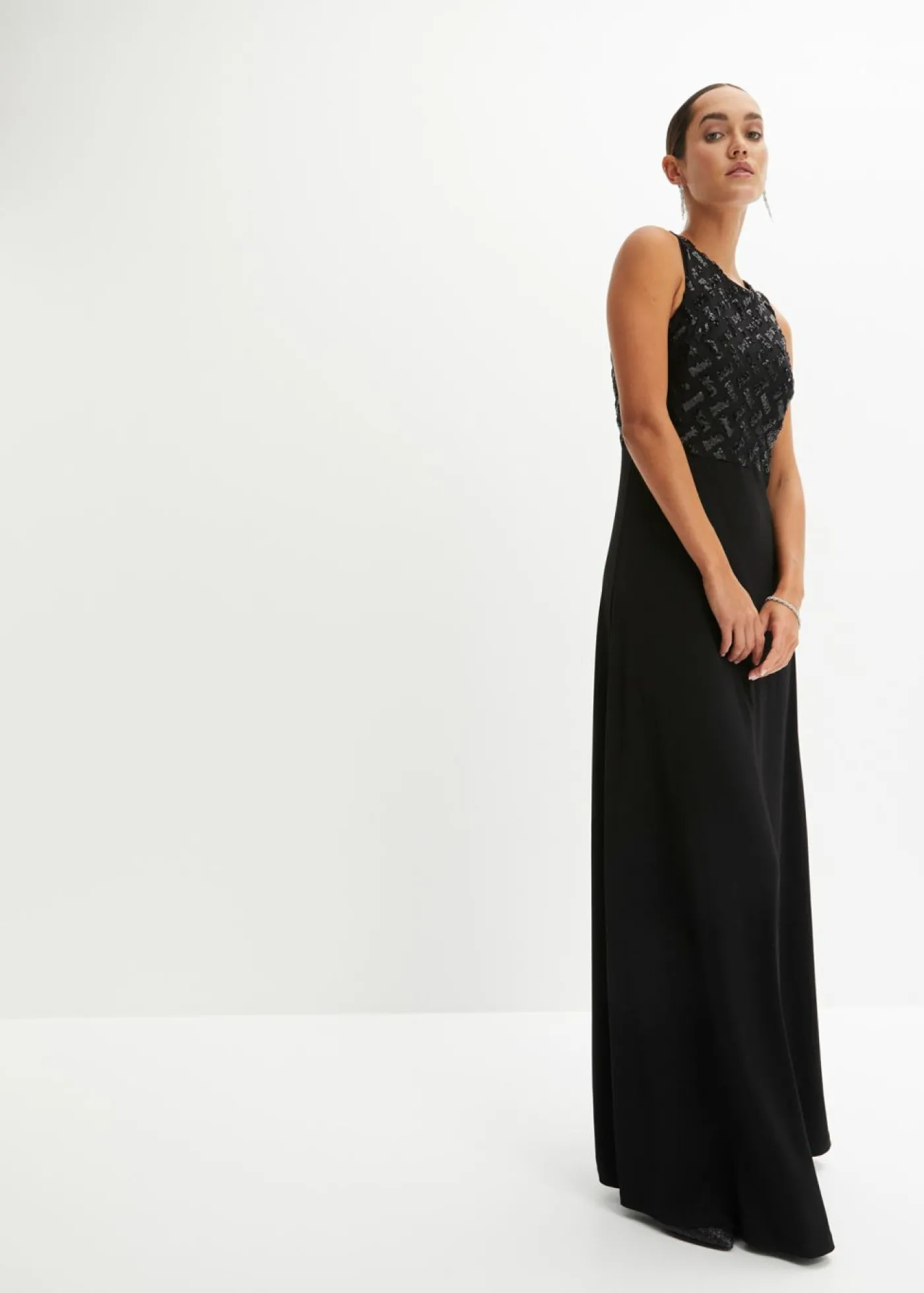 bonprix bonprix Vestido largo con bordado de lentejuelas Negro Online
