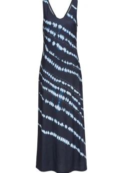 bonprix BODYFLIRT Vestido largo con efecto batik Azul oscuro-blanco lana estampado Hot