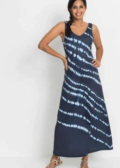 bonprix BODYFLIRT Vestido largo con efecto batik Azul oscuro-blanco lana estampado Hot