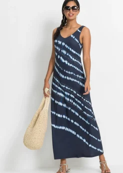 bonprix BODYFLIRT Vestido largo con efecto batik Azul oscuro-blanco lana estampado Hot