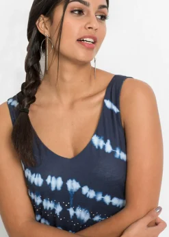 bonprix BODYFLIRT Vestido largo con efecto batik Azul oscuro-blanco lana estampado Hot