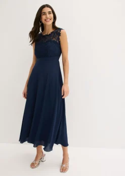 bonprix bonprix Vestido largo con encaje Azul marino Outlet