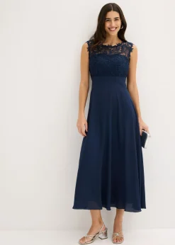 bonprix bonprix Vestido largo con encaje Azul marino Outlet