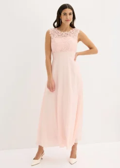 bonprix bonprix Vestido largo con encaje Rosa perla Outlet