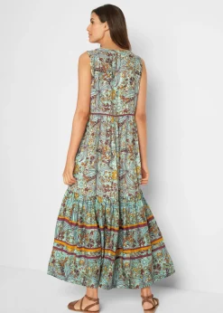 bonprix bonprix Vestido largo con estampado de cenefas verde mar Clearance