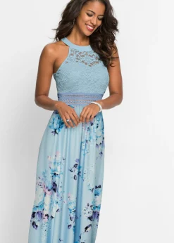 bonprix bonprix Vestido largo con estampado floral y encaje azul pálido/rosa pálido con flores Online