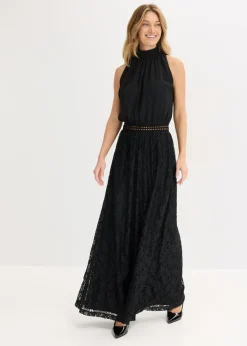 bonprix bonprix Vestido largo con falda de encaje Negro New