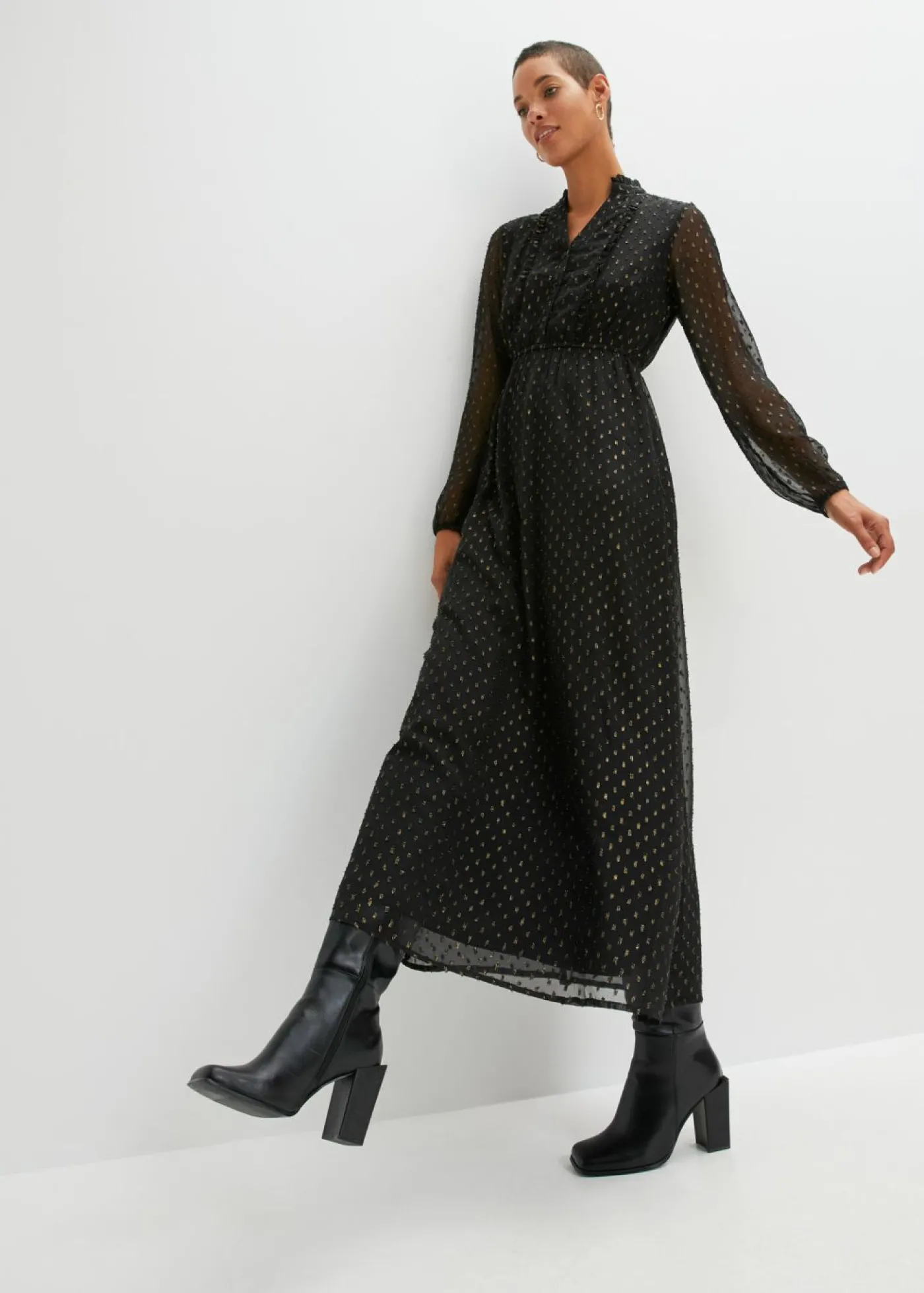 bonprix bonprix Vestido largo con piedras brillantes Negro-oro Discount