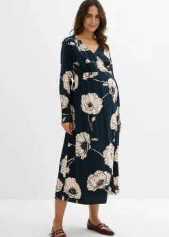 bonprix bonprix Vestido largo cruzado para durante y después del embarazo verde petróleo-negro-beige Sale