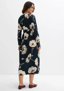 bonprix bonprix Vestido largo cruzado para durante y después del embarazo verde petróleo-negro-beige Sale