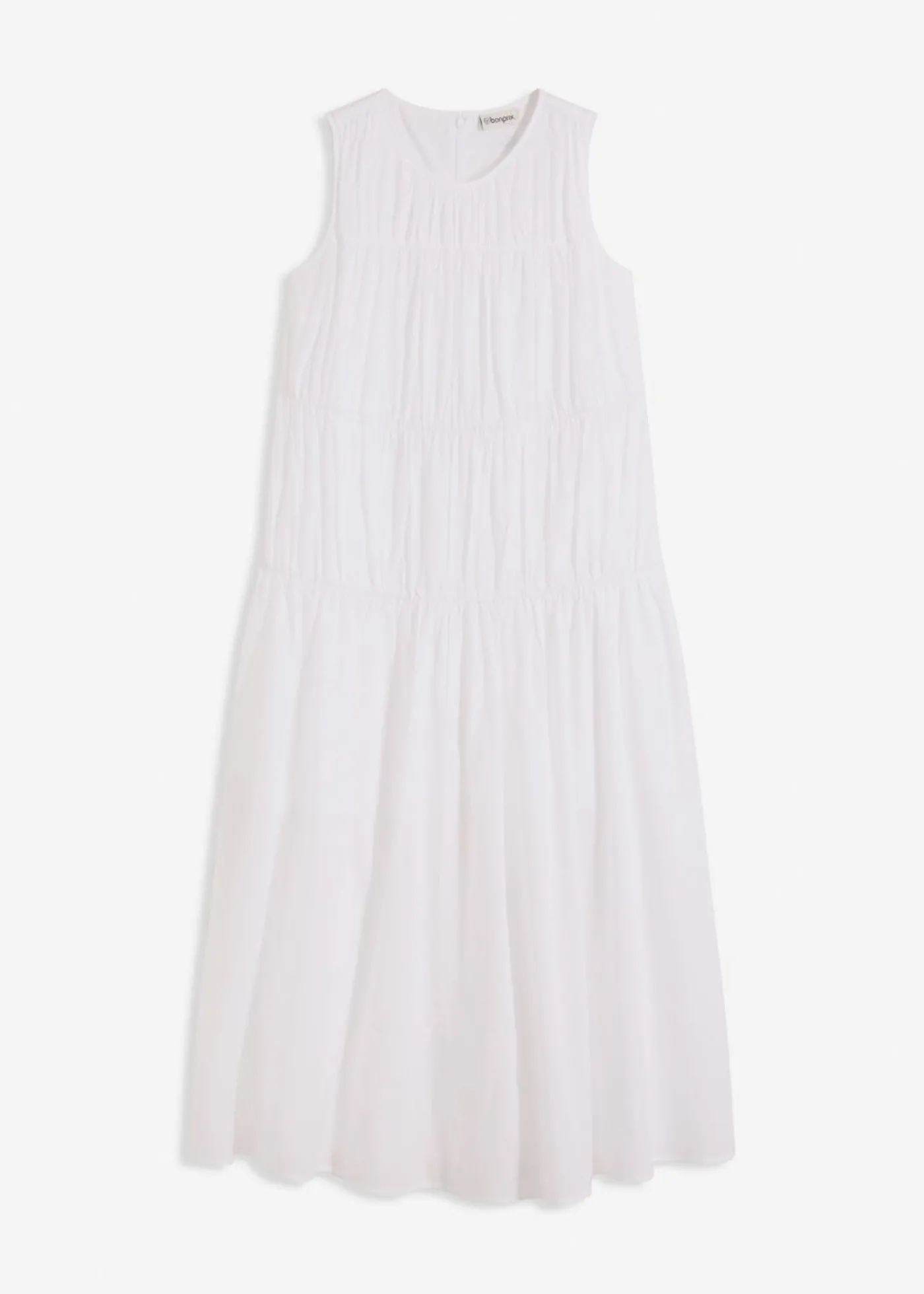 bonprix bonprix Vestido largo de algodón con fruncidos Blanco Online