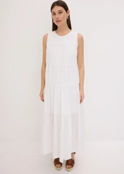 bonprix bonprix Vestido largo de algodón con fruncidos Blanco Online