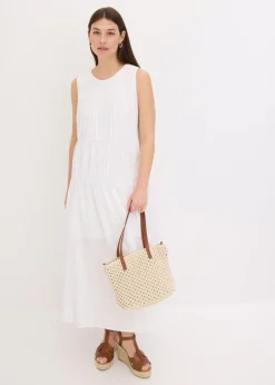 bonprix bonprix Vestido largo de algodón con fruncidos Blanco Online