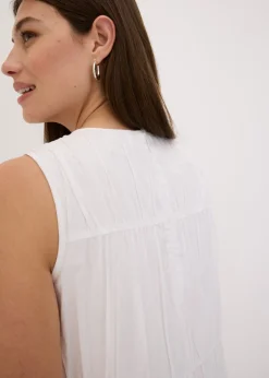 bonprix bonprix Vestido largo de algodón con fruncidos Blanco Online